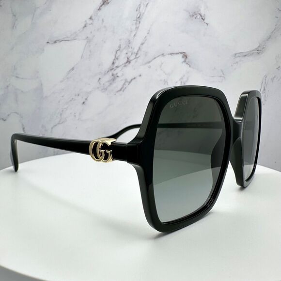 New GUCCI Sunglasses Black Oversized Square Gold Metal GG - Picture 3 of 16